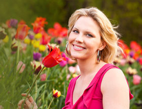 Beautiful woman with tulips